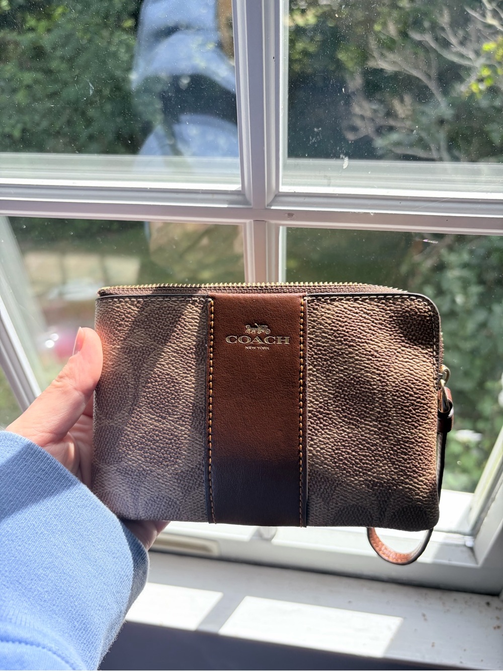 Coach Brown & Tan Zip Wristlet Wallet
